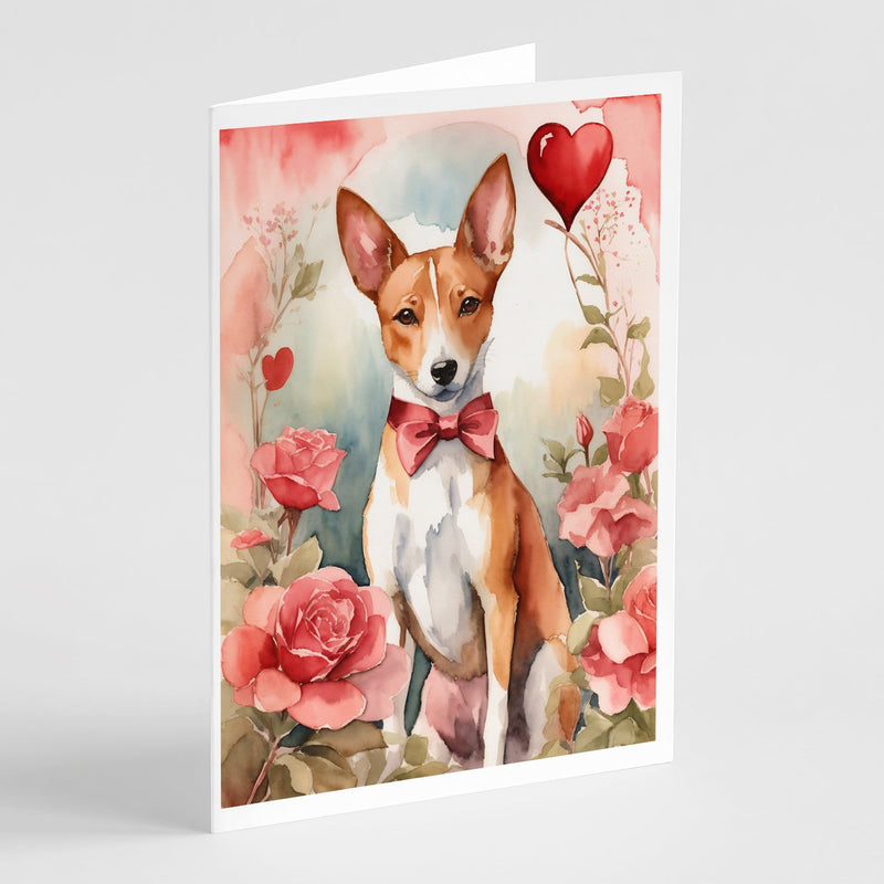 Basenji Valentine Roses Greeting Cards Pack of 8