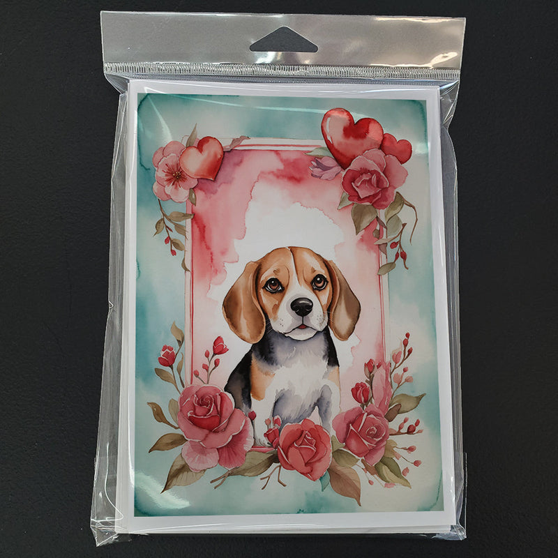 Beagle Valentine Roses Greeting Cards Pack of 8