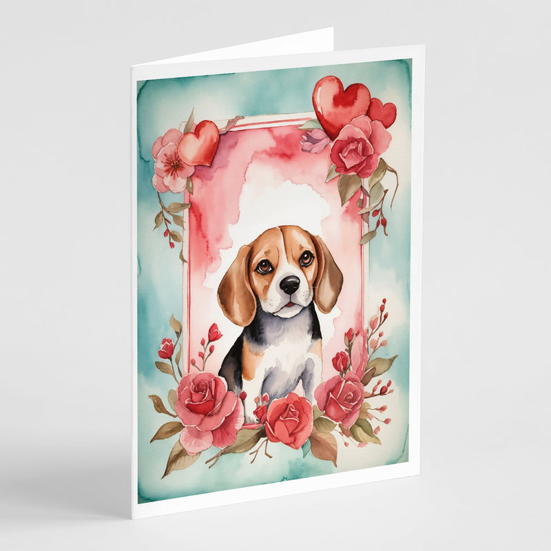 Beagle Valentine Roses Greeting Cards Pack of 8