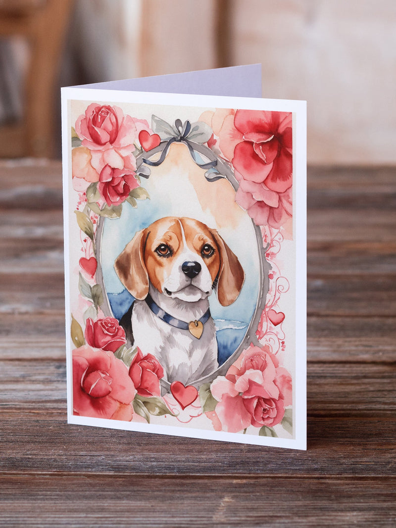 Beagle Valentine Roses Greeting Cards Pack of 8