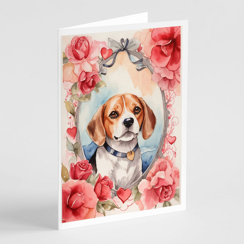 Beagle Valentine Roses Greeting Cards Pack of 8