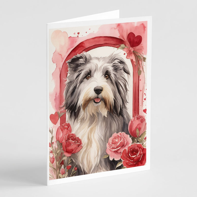 Bearded Collie Valentine Roses Greeting Cards Pack of 8