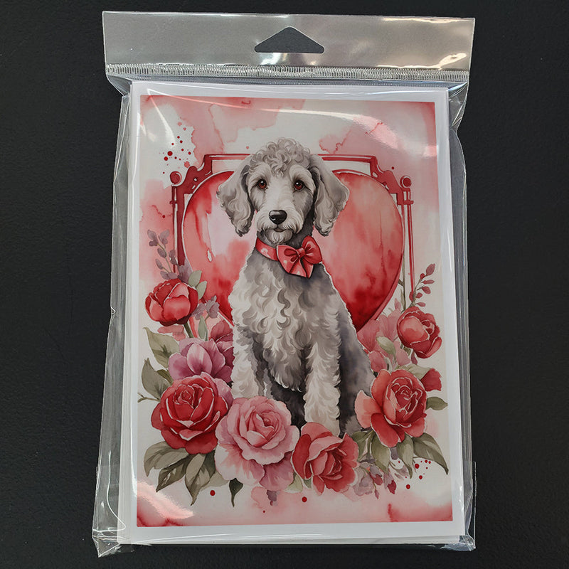 Bedlington Terrier Valentine Roses Greeting Cards Pack of 8