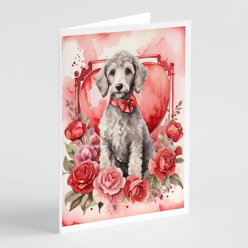 Bedlington Terrier Valentine Roses Greeting Cards Pack of 8