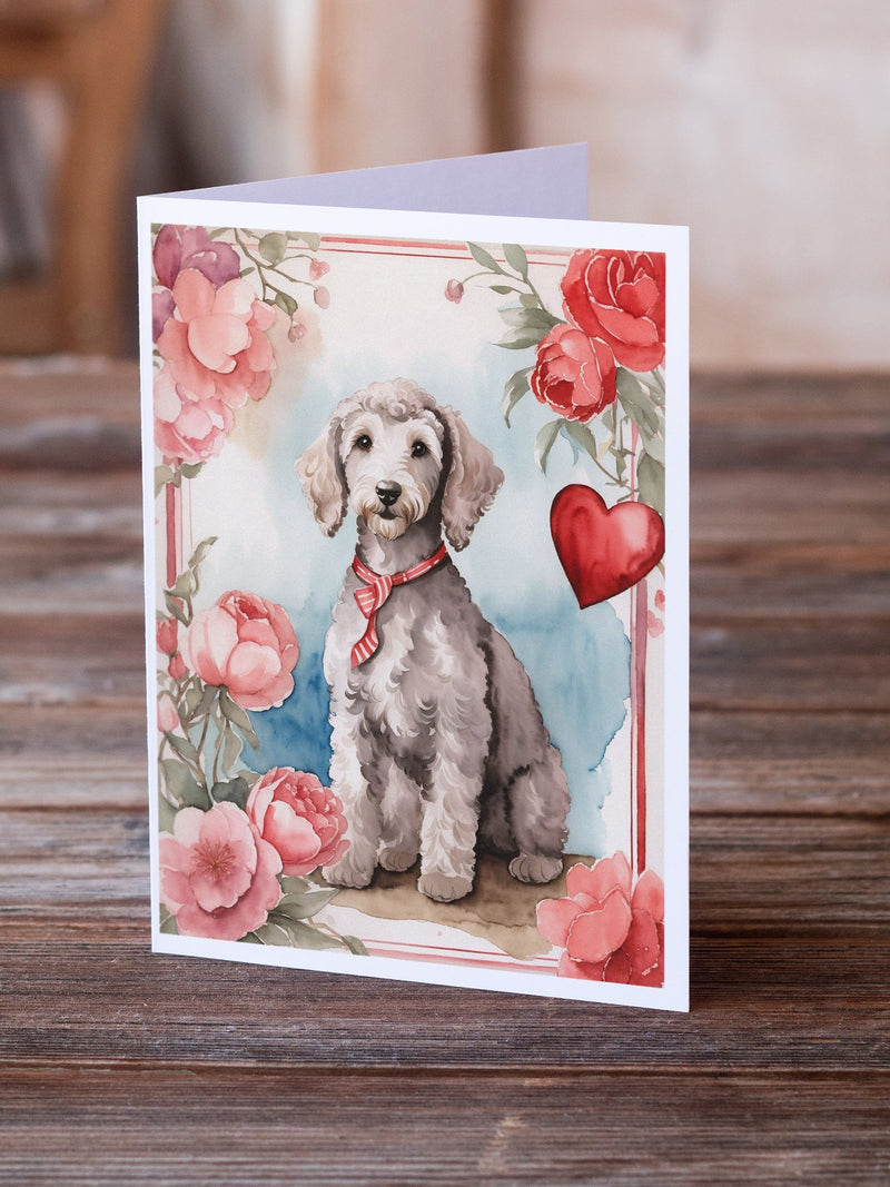 Bedlington Terrier Valentine Roses Greeting Cards Pack of 8