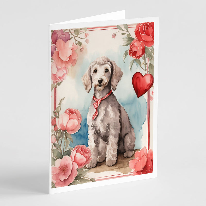 Bedlington Terrier Valentine Roses Greeting Cards Pack of 8