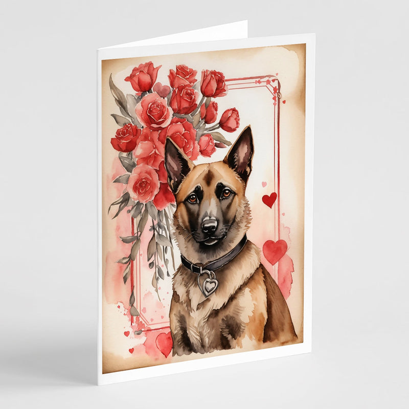 Belgian Malinois Valentine Roses Greeting Cards Pack of 8