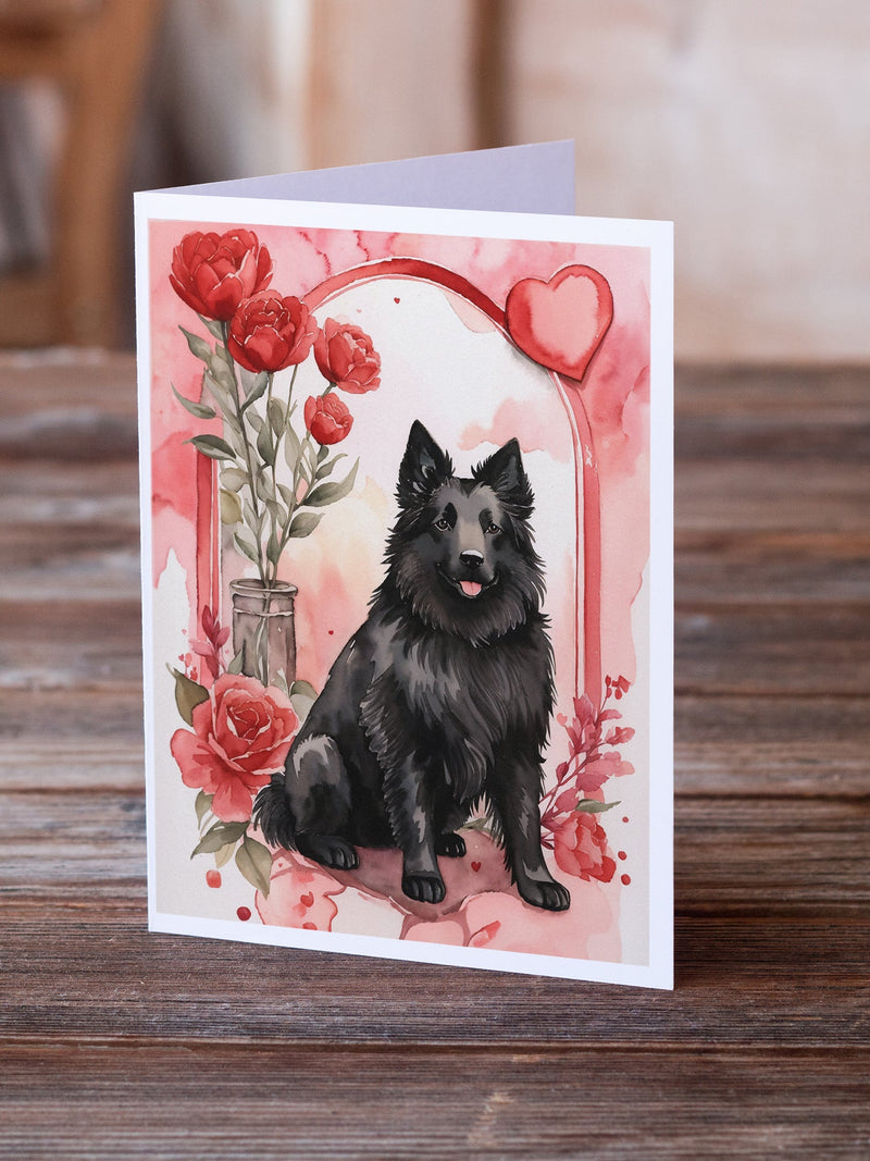 Belgian Sheepdog Valentine Roses Greeting Cards Pack of 8