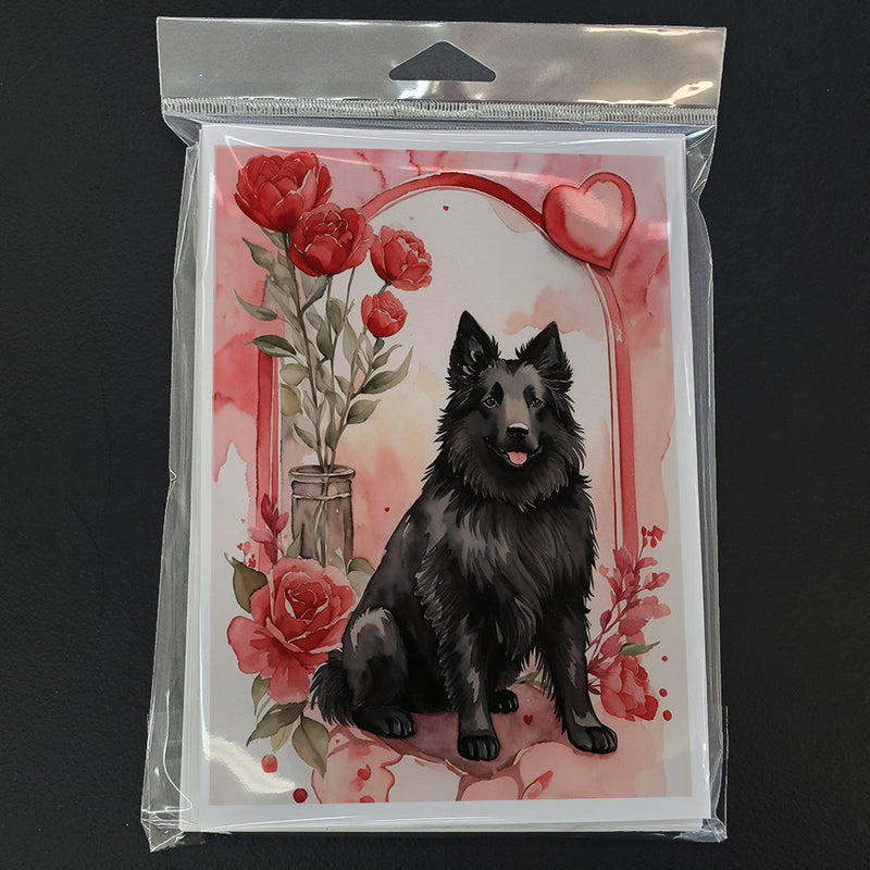 Belgian Sheepdog Valentine Roses Greeting Cards Pack of 8