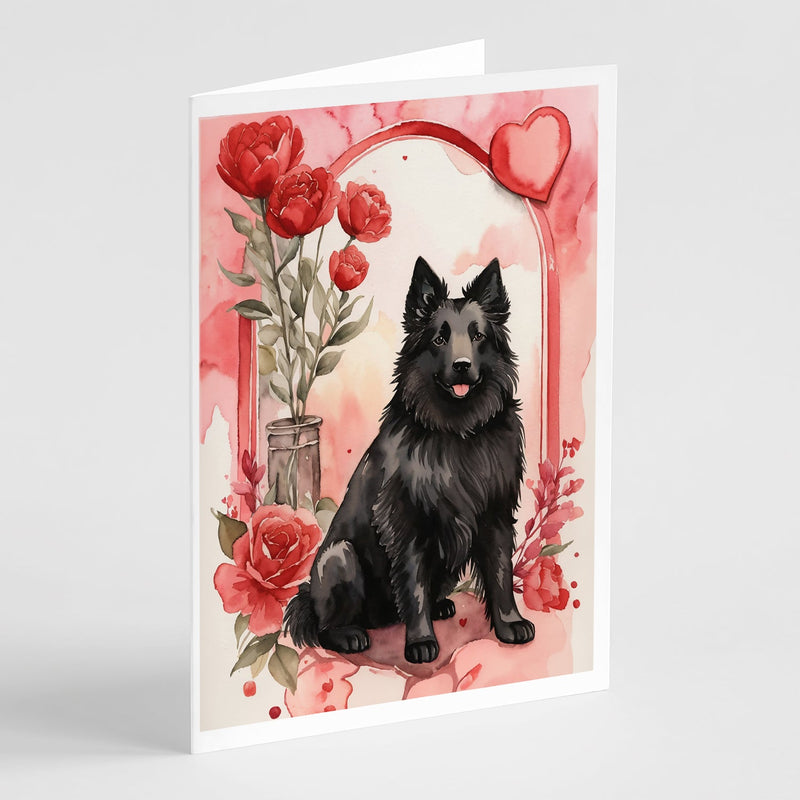 Belgian Sheepdog Valentine Roses Greeting Cards Pack of 8