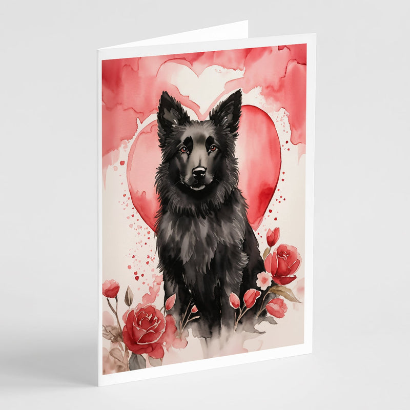 Belgian Sheepdog Valentine Roses Greeting Cards Pack of 8