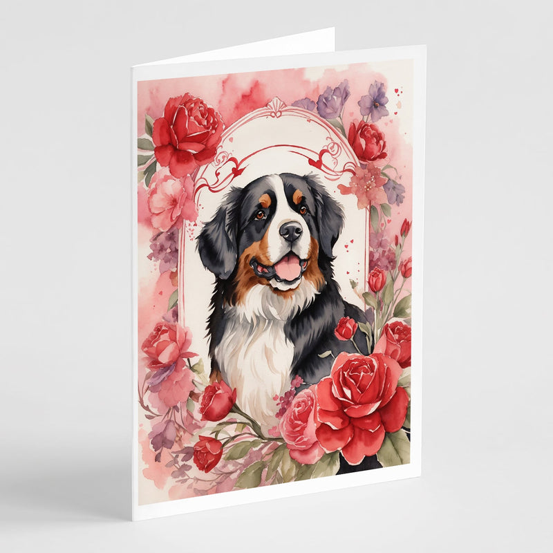 Bernese Mountain Dog Valentine Roses Greeting Cards Pack of 8