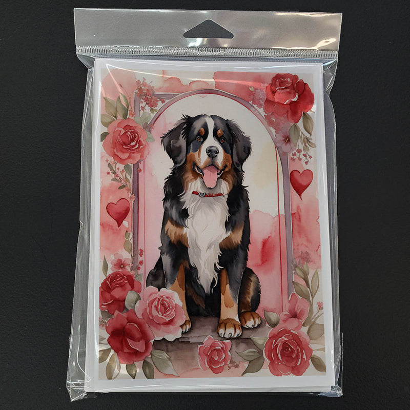 Bernese Mountain Dog Valentine Roses Greeting Cards Pack of 8