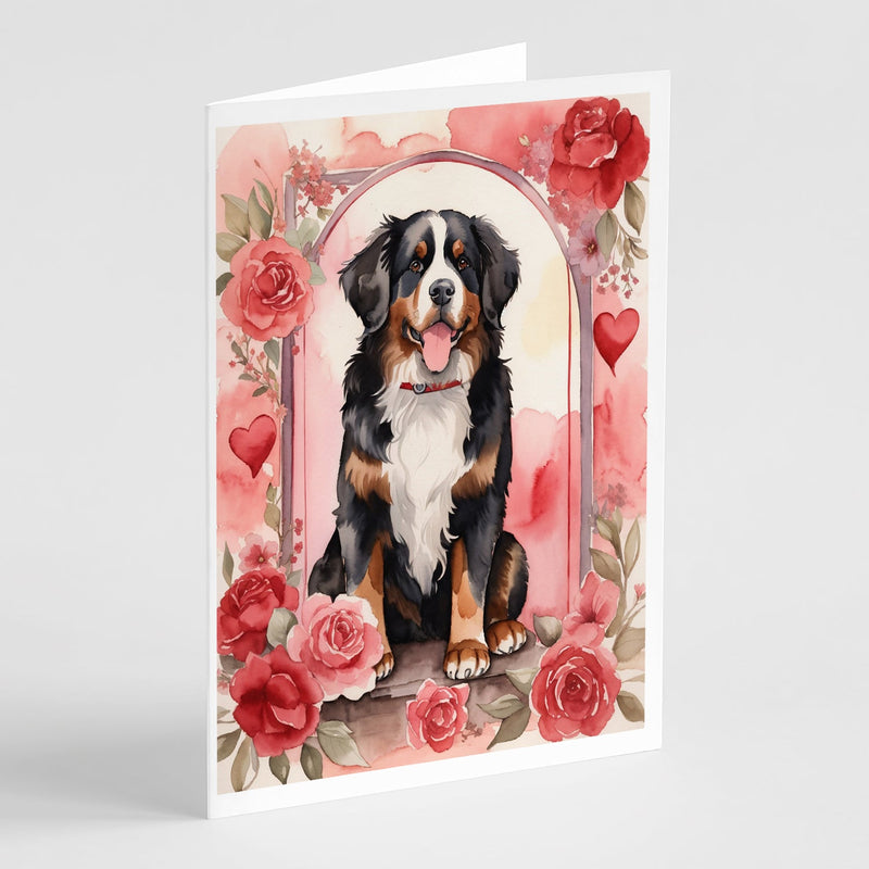 Bernese Mountain Dog Valentine Roses Greeting Cards Pack of 8