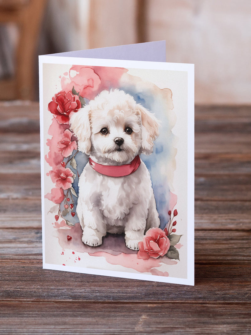 Bichon Frise Valentine Roses Greeting Cards Pack of 8