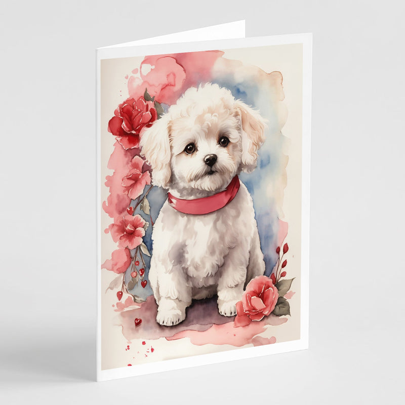 Bichon Frise Valentine Roses Greeting Cards Pack of 8