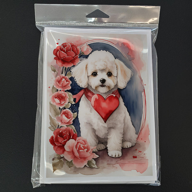 Bichon Frise Valentine Roses Greeting Cards Pack of 8