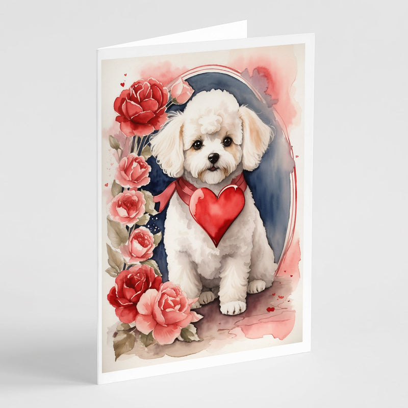 Bichon Frise Valentine Roses Greeting Cards Pack of 8