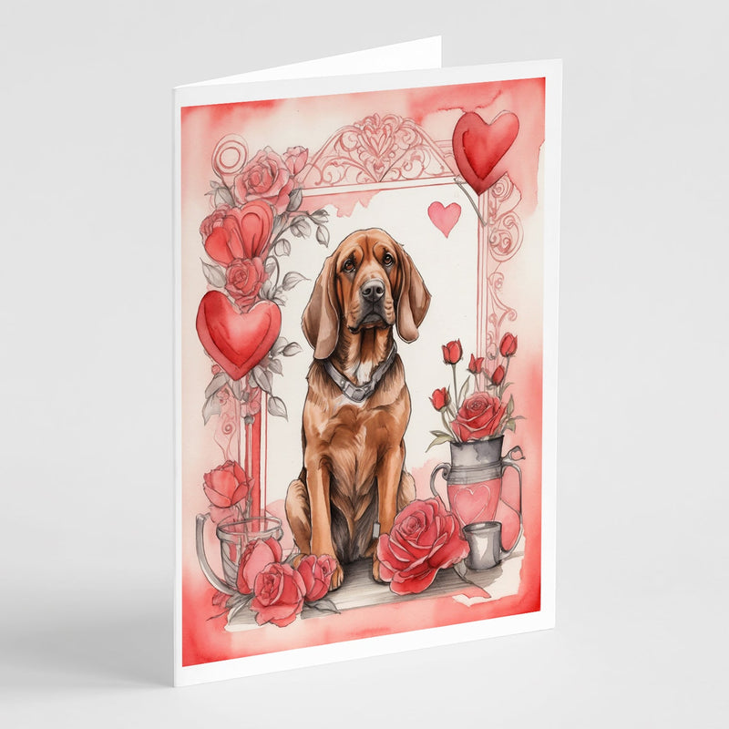 Bloodhound Valentine Roses Greeting Cards Pack of 8