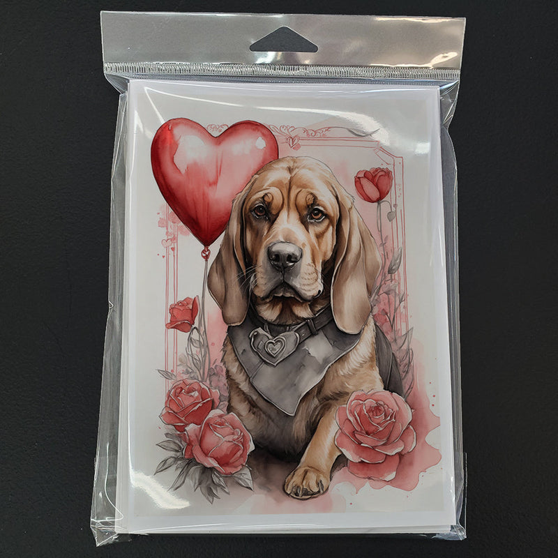 Bloodhound Valentine Roses Greeting Cards Pack of 8