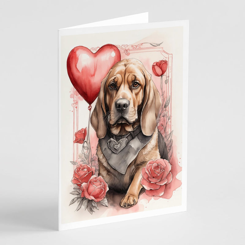 Bloodhound Valentine Roses Greeting Cards Pack of 8