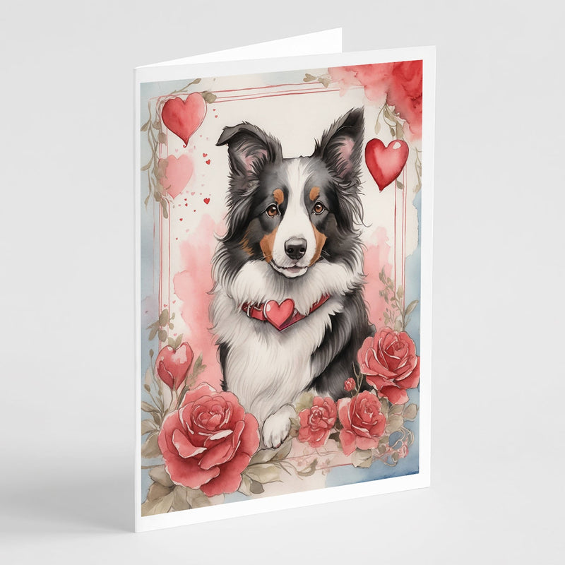 Border Collie Valentine Roses Greeting Cards Pack of 8