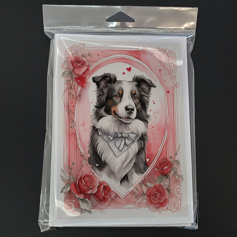 Border Collie Valentine Roses Greeting Cards Pack of 8