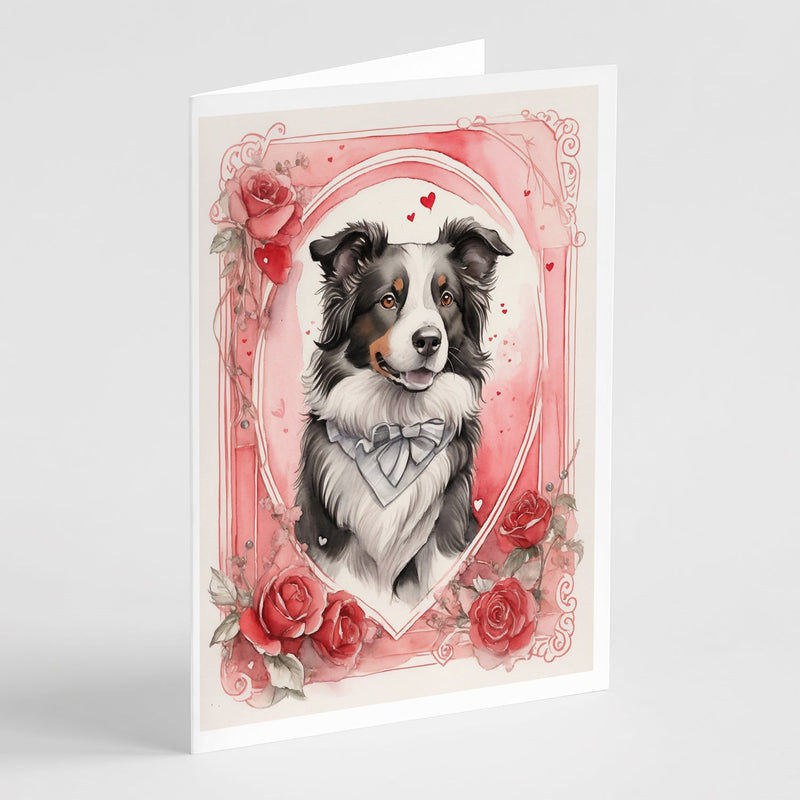 Border Collie Valentine Roses Greeting Cards Pack of 8