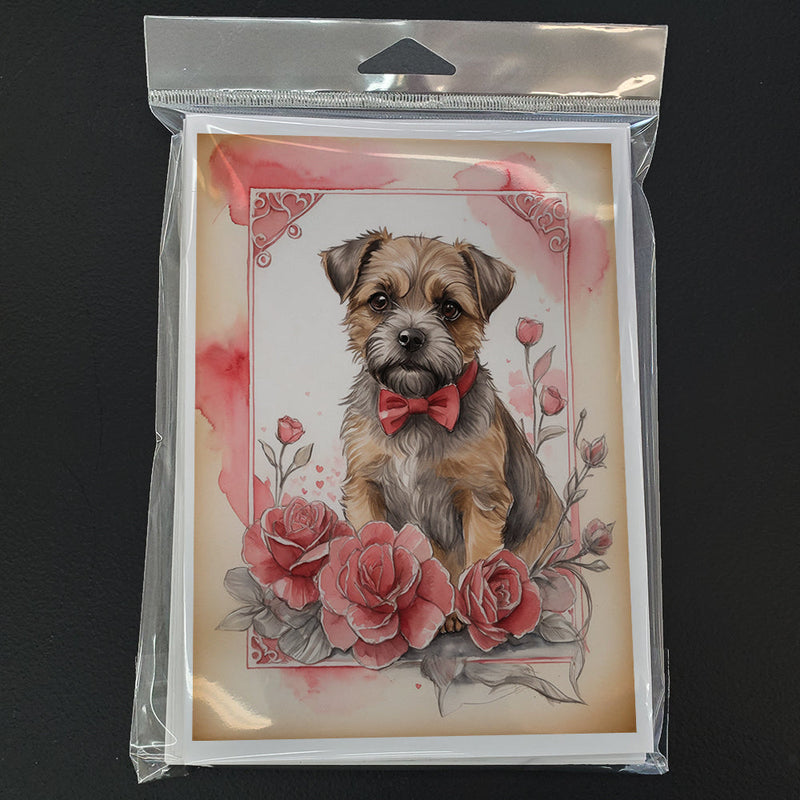 Border Terrier Valentine Roses Greeting Cards Pack of 8