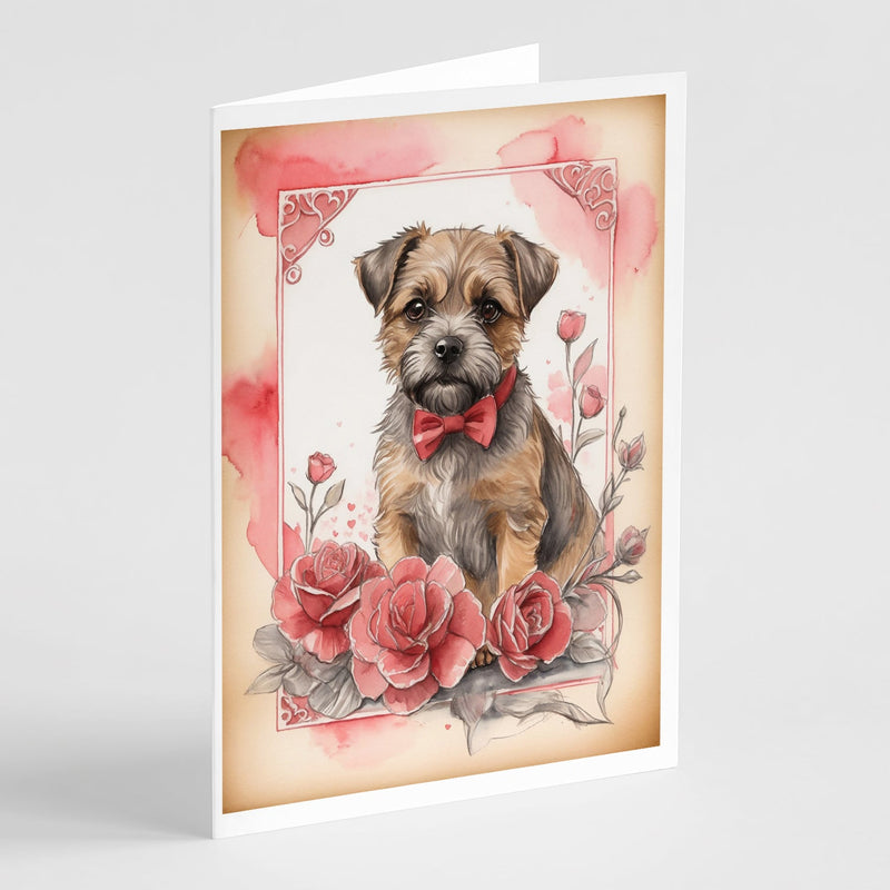 Border Terrier Valentine Roses Greeting Cards Pack of 8