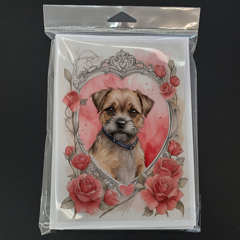 Border Terrier Valentine Roses Greeting Cards Pack of 8