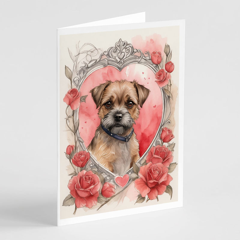 Border Terrier Valentine Roses Greeting Cards Pack of 8