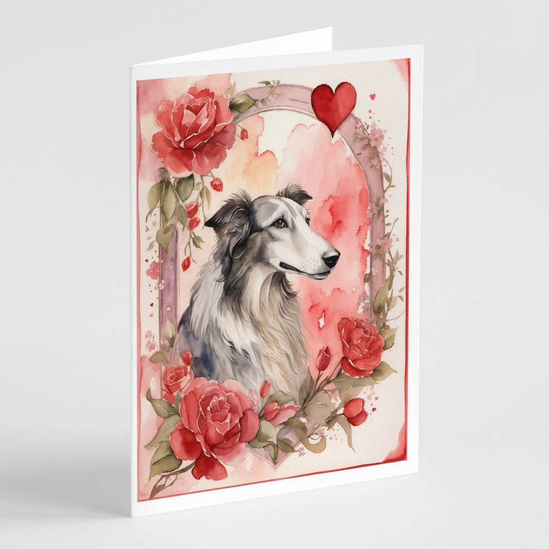 Borzoi Valentine Roses Greeting Cards Pack of 8