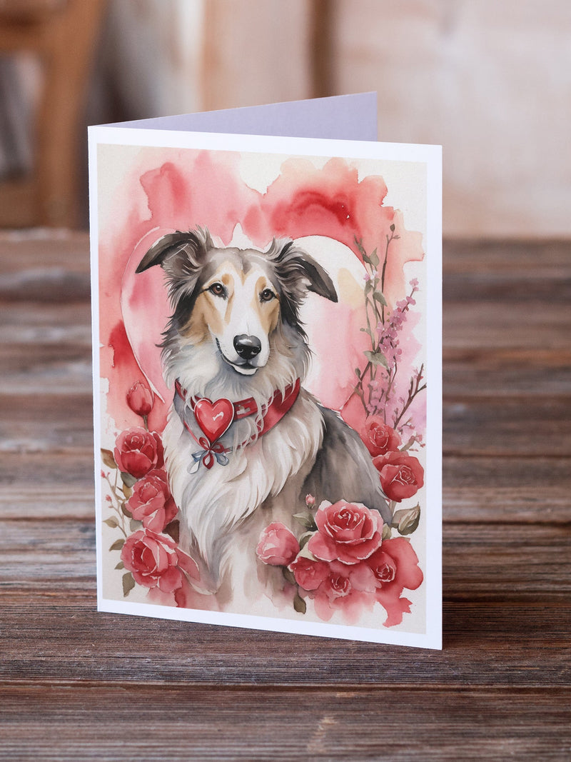 Borzoi Valentine Roses Greeting Cards Pack of 8