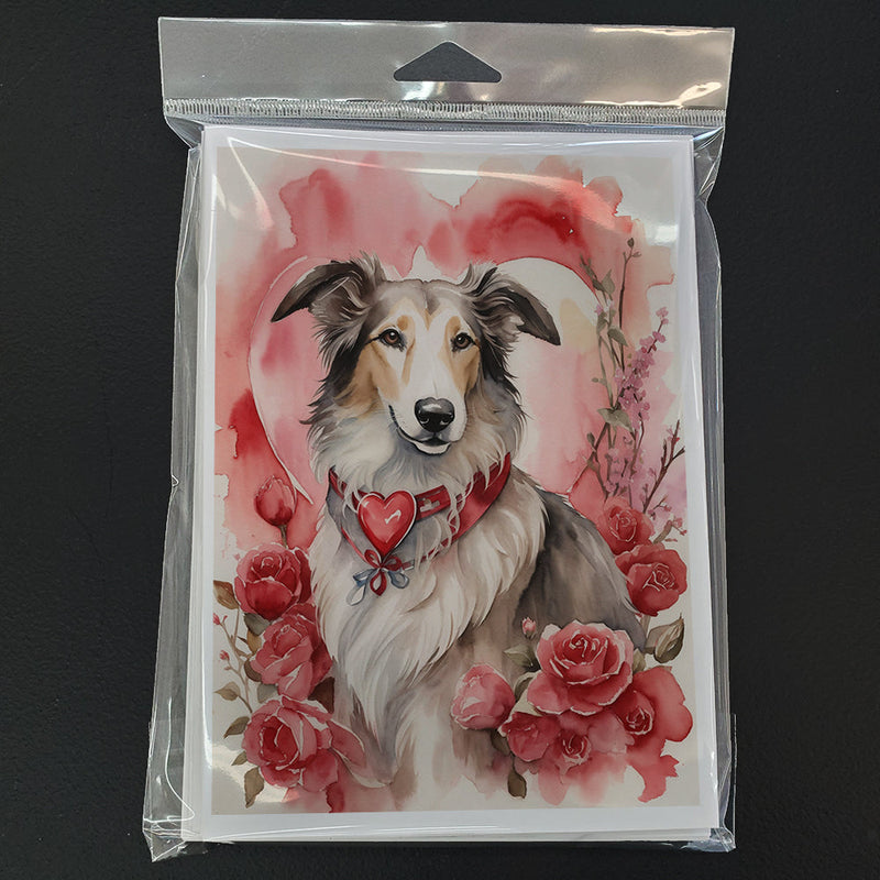 Borzoi Valentine Roses Greeting Cards Pack of 8