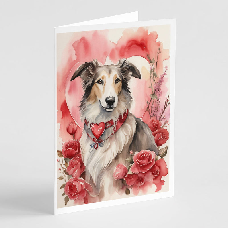 Borzoi Valentine Roses Greeting Cards Pack of 8