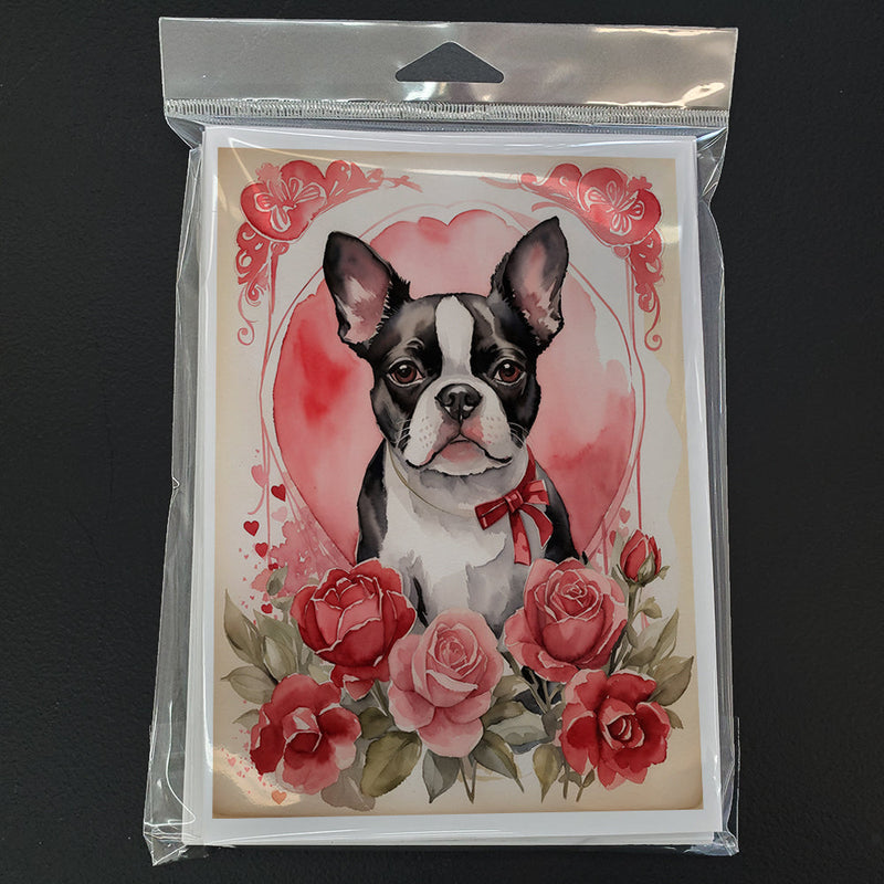 Boston Terrier Valentine Roses Greeting Cards Pack of 8