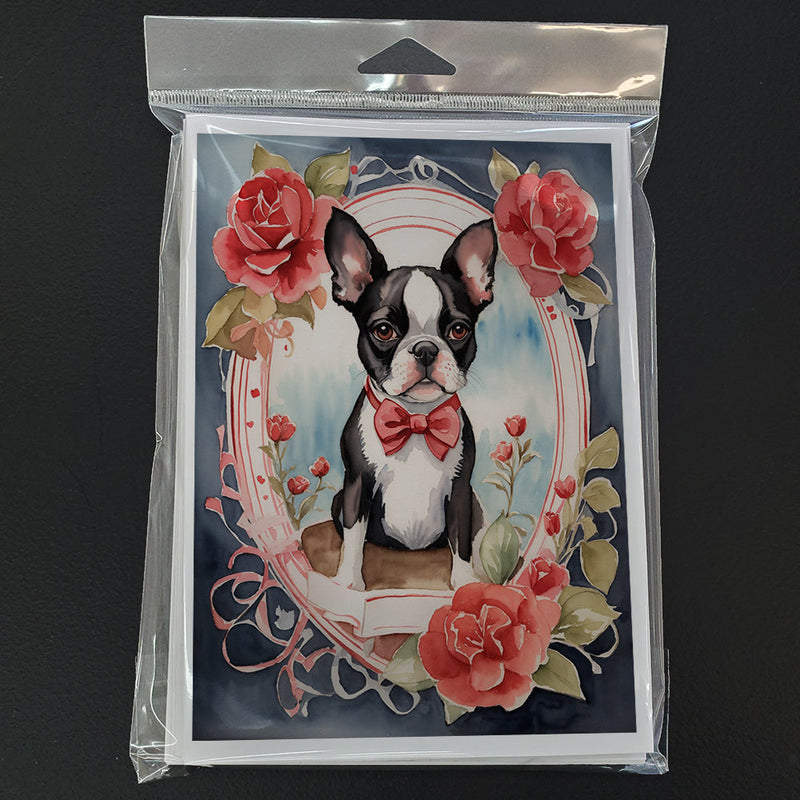 Boston Terrier Valentine Roses Greeting Cards Pack of 8