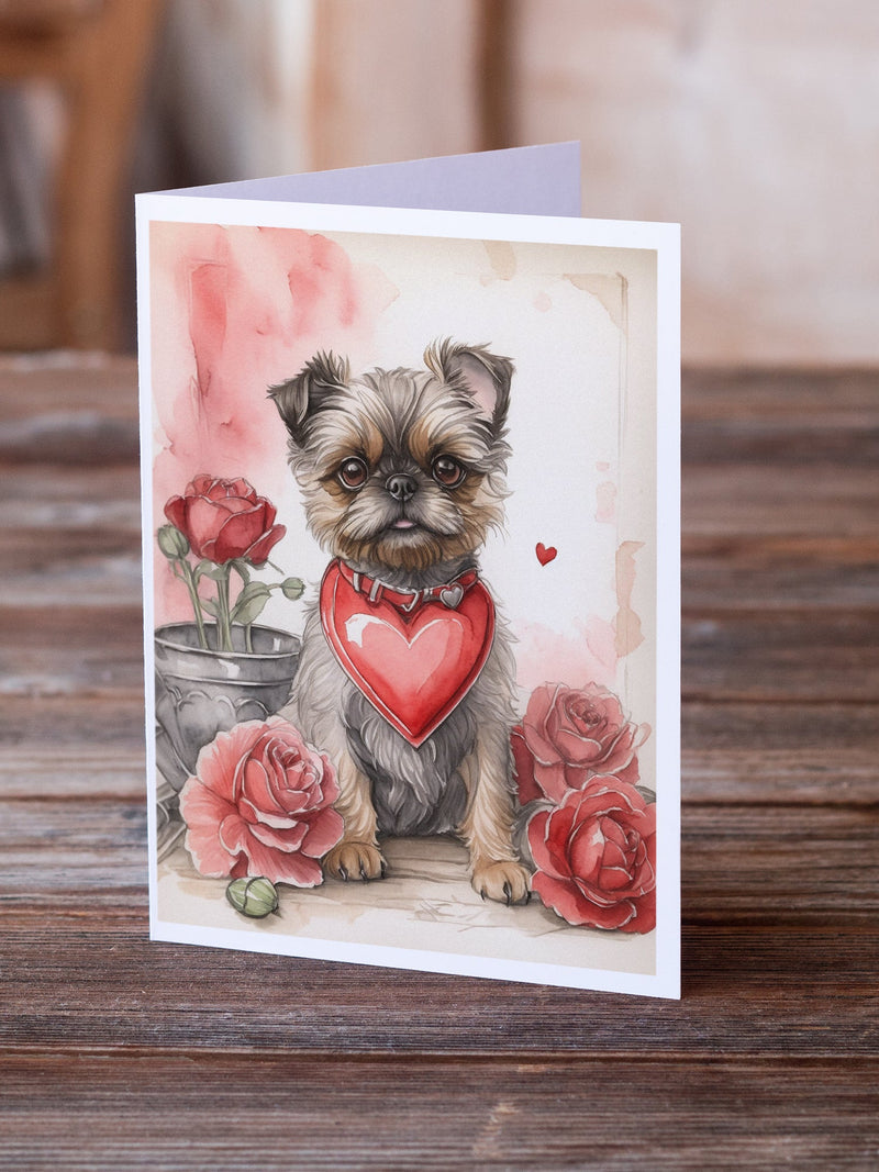 Brussels Griffon Valentine Roses Greeting Cards - Blank Note Cards – 8-Pack of Artist-Designed Cards with Envelopes