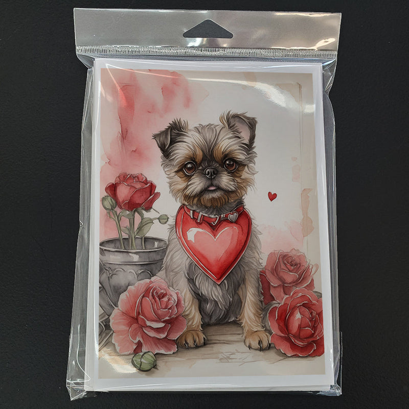 Brussels Griffon Valentine Roses Greeting Cards - Blank Note Cards – 8-Pack of Artist-Designed Cards with Envelopes