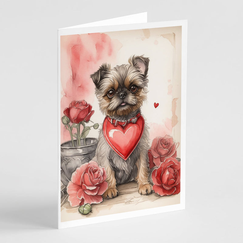 Brussels Griffon Valentine Roses Greeting Cards - Blank Note Cards – 8-Pack of Artist-Designed Cards with Envelopes