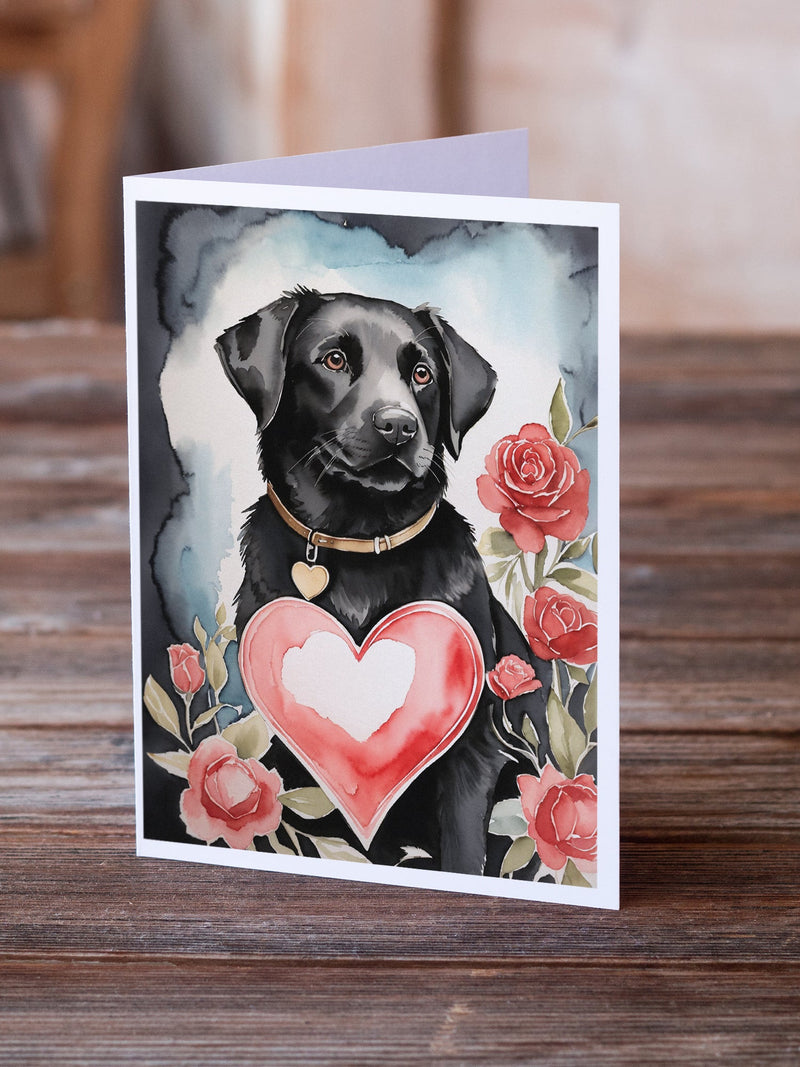 Black Labrador Retriever Valentine Roses Greeting Cards Pack of 8