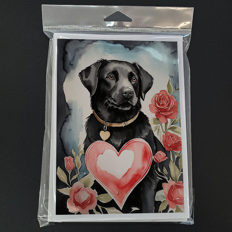 Black Labrador Retriever Valentine Roses Greeting Cards Pack of 8