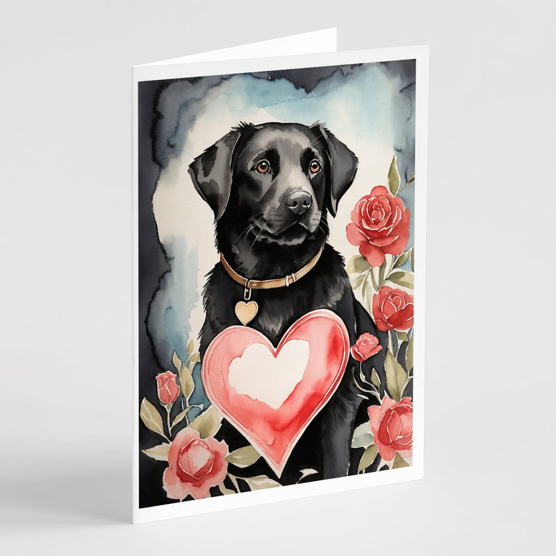 Black Labrador Retriever Valentine Roses Greeting Cards Pack of 8