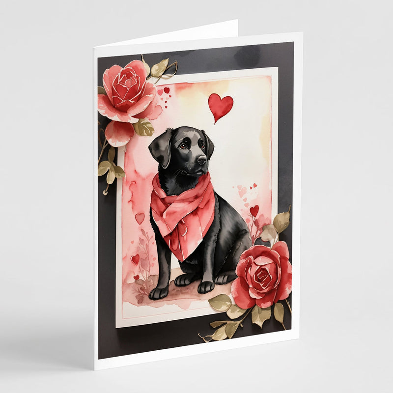 Black Labrador Retriever Valentine Roses Greeting Cards Pack of 8