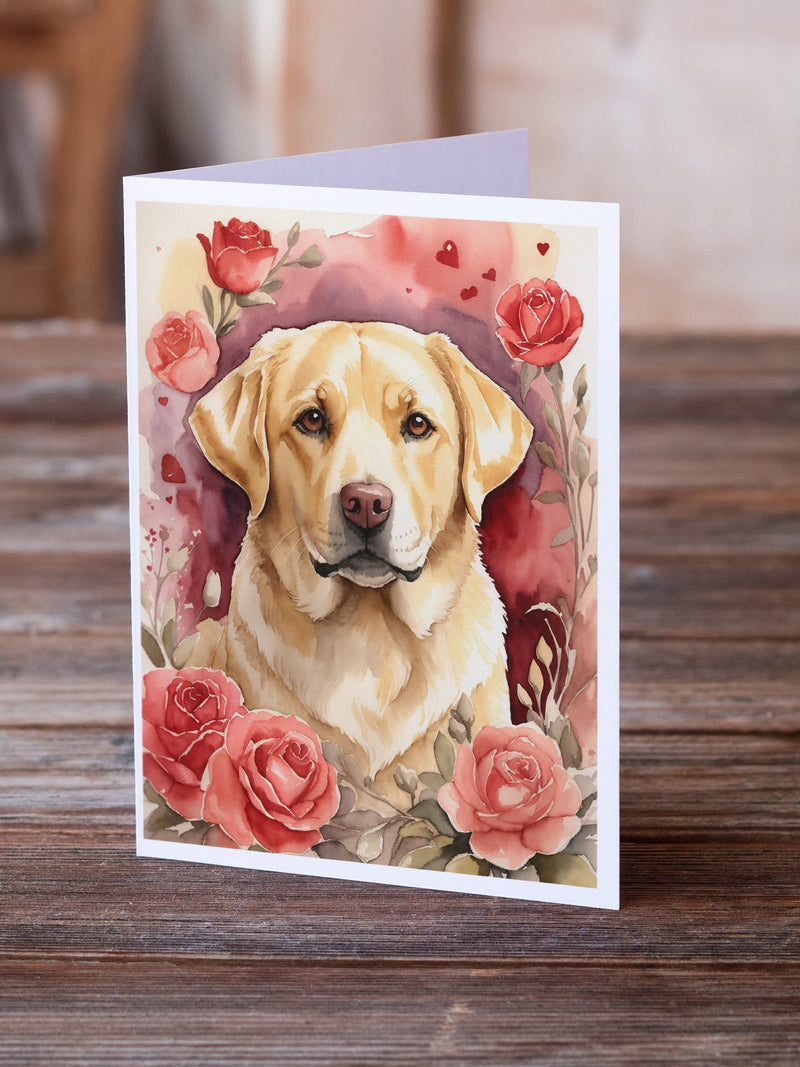 Yellow Labrador Retriever Valentine Roses Greeting Cards Pack of 8