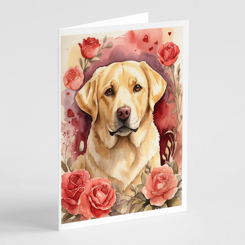 Yellow Labrador Retriever Valentine Roses Greeting Cards Pack of 8