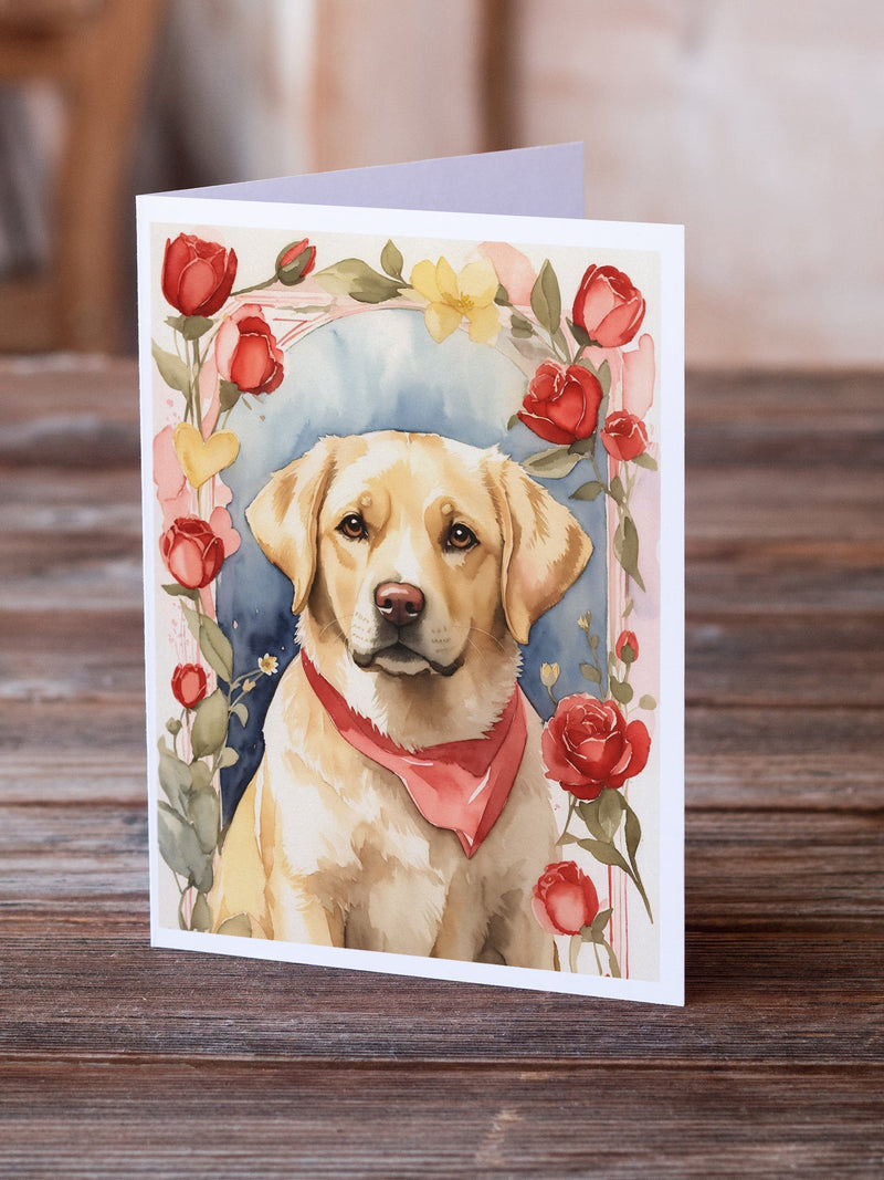 Yellow Labrador Retriever Valentine Roses Greeting Cards Pack of 8