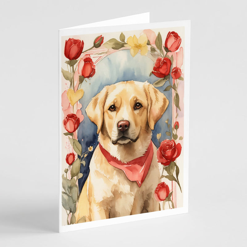 Yellow Labrador Retriever Valentine Roses Greeting Cards Pack of 8