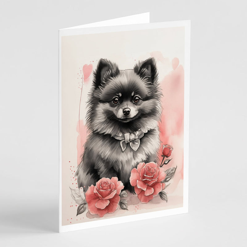 Black Pomeranian Valentine Roses Greeting Cards Pack of 8